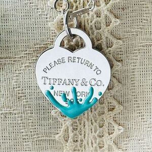 Return To Tiffany & Co. LARGE Blue Splash Heart Pendant Charm in Silver
